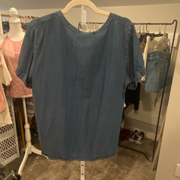 Blue Rain Denim V Neck Tie Front Top - Picture 4 of 7